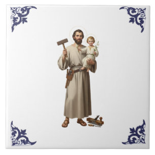 Heiliger St. Josef & Jesuskind religiös Fliese