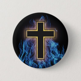 HEILIGES BLAUES FEUER-KREUZ! CHRISTLICHER BUTTON