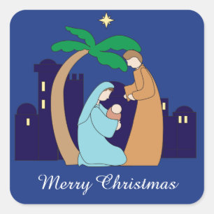 Heiliges Familienativity-Weihnachtschristliches Quadratischer Aufkleber