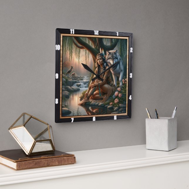 Heiliges Feuer der Eingeborenen: Geisterruhige Ste Quadratische Wanduhr (Büro)