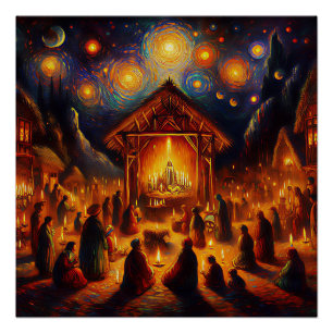 Heiliges Feuer unter der sternenklaren Nacht Poster