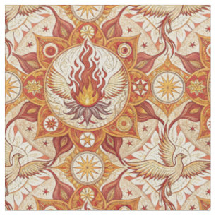 Heiliges Flammen-Lotus-Mandala - Feuerphönix-Muste Stoff