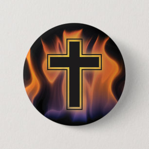 HEILIGES FLAMMENFEUERKREUZ! CHRISTLICHE GEISTLICHE BUTTON