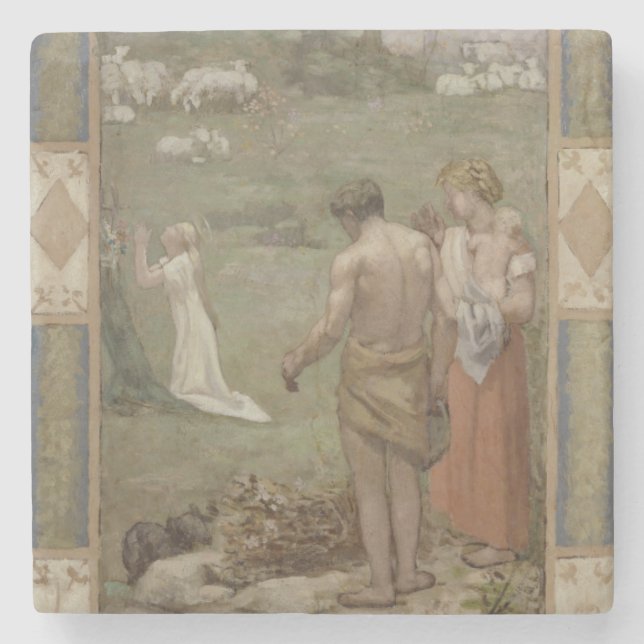 Heiliges Genevieve als Kind im Gebet durch Puvis Steinuntersetzer (Vorderseite)