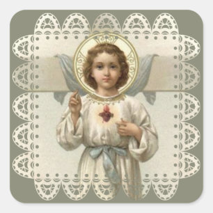 Heiliges Herz des Jesuskindes mit Kreuz Quadratischer Aufkleber