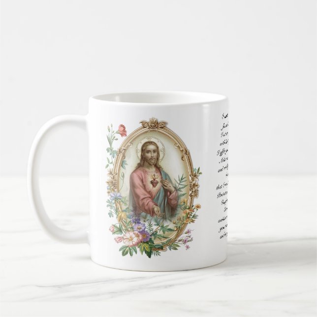 Heiliges Herz Jesu florales religiöses Gebet Kaffeetasse (Links)