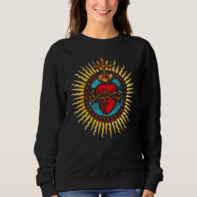 Heiliges Herz Jesu Katholische Traditionelle Latei Sweatshirt (Vorderseite)