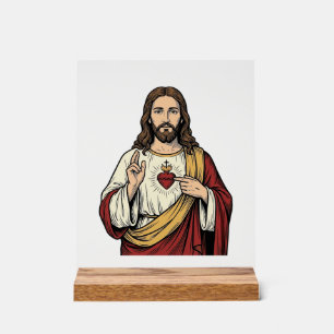 Heiliges Herz Jesu Vintage-Stich-Vektor Kunst_1 Acrylschild