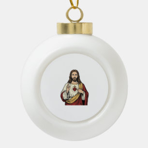 Heiliges Herz Jesu Vintage-Stich Vektor Kunst_1 Keramik Kugel-Ornament