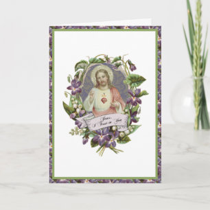Heiliges Herz Jesu Violett Blumig Vintage-Gebet Karte