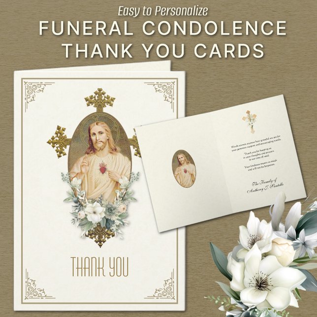 Heiliges Herz Jesus Beerdigung Beileid Vielen Dank Dankeskarte (Personalized Funeral Condolence Thank You Cards - Sacred Heart of Jesus)
