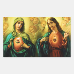 Heiliges Herz Jesus und Unbeflecktes Herz Maria Au Rechteckiger Aufkleber