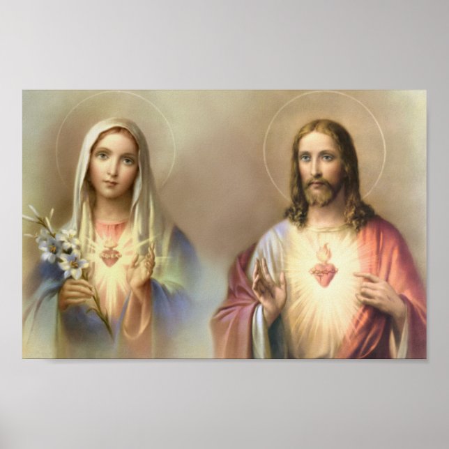 Heiliges Herz Jesus verkörpert Maria religiös Poster (Vorne)