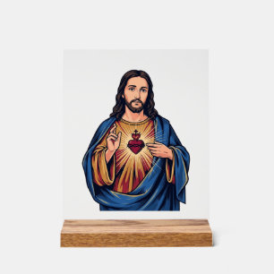 Heiliges Herz Vintage-Stich religiöser Vektor De Acrylschild