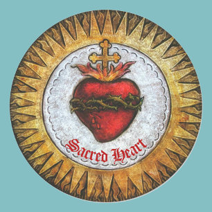 Heiliges Herz von Jesus festgehaltenes Glas Runder Aufkleber