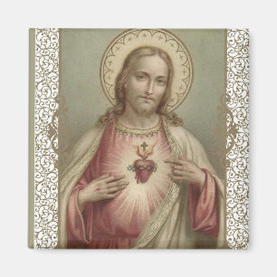 Heiliges Herz von Jesus mit dekorativer Grenze Magnet