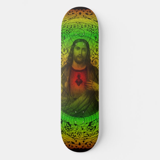 Heiliges Herz von Jesus Rastafari Skateboard (Vorderseite)