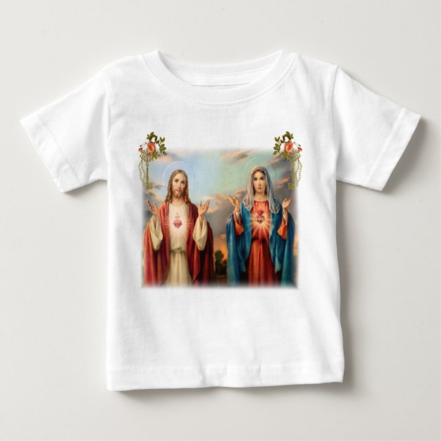 Heiliges Herz von Jesus und tadelloses Herz von Baby T-shirt (Vorderseite)