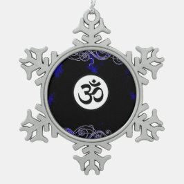Heiliges hindisches Om-Symbol-Blau Schneeflocken Zinn-Ornament