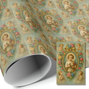 Heiliges Jesuskind mit Engeln Vintage Katholisch  Geschenkpapier