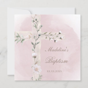 Heiliges Kreuz auf staubrosa Aquarelltaufe Einladung