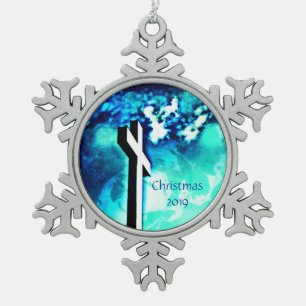 Heiliges Kreuz Blaue Himmel *personalisieren/anpas Schneeflocken Zinn-Ornament