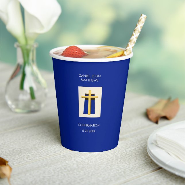Heiliges Kreuz Fett blaues religiöses Party Pappbecher (In Situ)