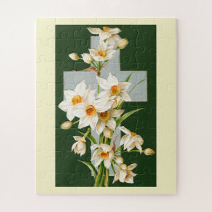 Heiliges Kreuz mit Blumen zu Ostern Puzzle