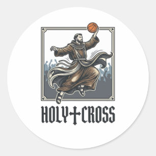 Heiliges Kreuz Vintage Basketball Religiöses Shirt Runder Aufkleber