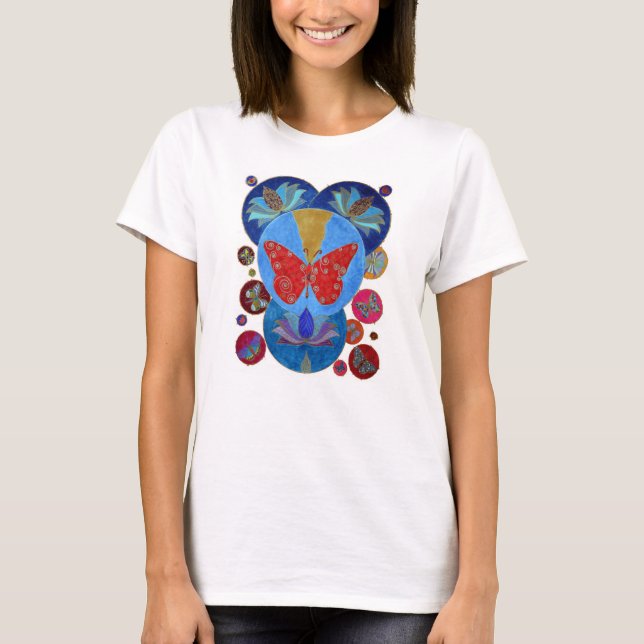 Heiliges Lotus u. der Schmetterling T-Shirt (Vorderseite)