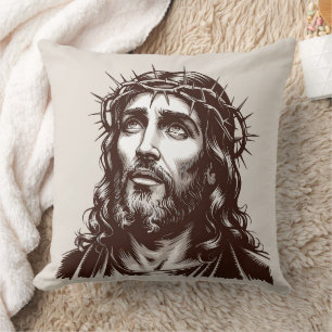Heiliges Portrait Jesu - Vintages Kunstkissen Kissen