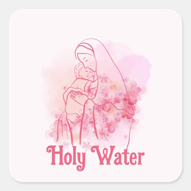 Heiliges Wasser Rosa Jungfrau Blüte Mary Jesus Cus Quadratischer Aufkleber (Vorderseite)