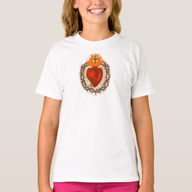 Heiligstes Herz Jesu Mädchen T-Shirt (Vorderseite)