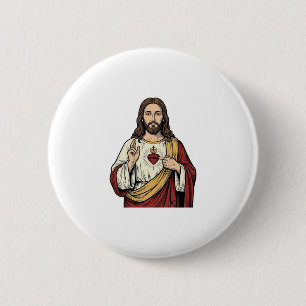 Heiligstes Herz Jesu Vintage-Stich Vektor Kunst_1 Button