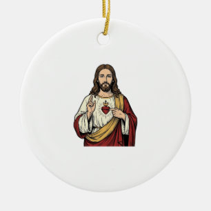 Heiligstes Herz Jesu Vintage-Stich Vektor Kunst_1 Keramik Ornament