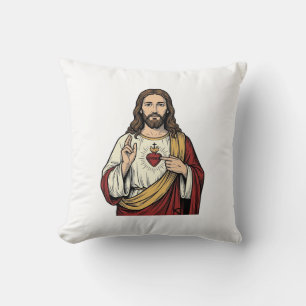Heiligstes Herz Jesu Vintage-Stich Vektor Kunst_1 Kissen