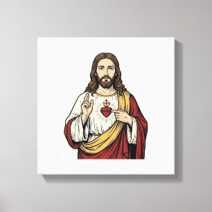 Heiligstes Herz Jesu Vintage-Stich Vektor Kunst_1 Leinwanddruck