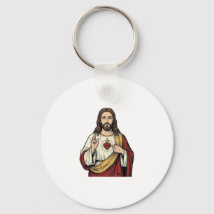 Heiligstes Herz Jesu Vintage-Stich Vektor Kunst_1 Schlüsselanhänger