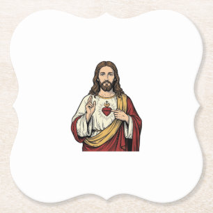 Heiligstes Herz Jesu Vintage-Stich Vektor Kunst_1 Untersetzer