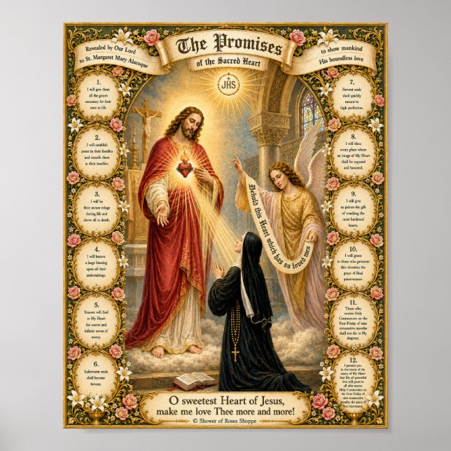 Heiligstes Herz Jesu Zwölf Versprechen Katholisch Poster (Vorne)
