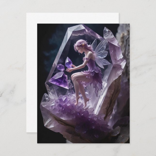 Heilkristalle Amethyst Fairy Birthday Card Dankeskarte (Vorne/Hinten)