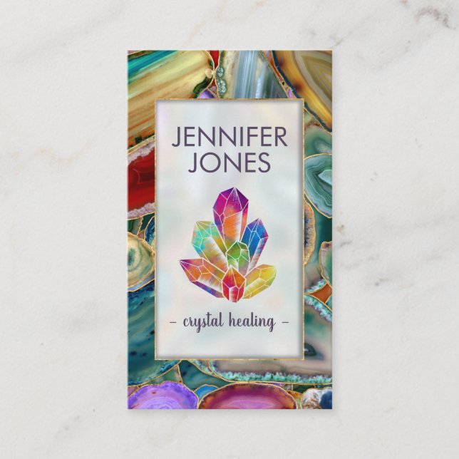 Heilkristalle-Cluster für farbenfrohe Geodes-Busin Visitenkarte (Vorderseite)