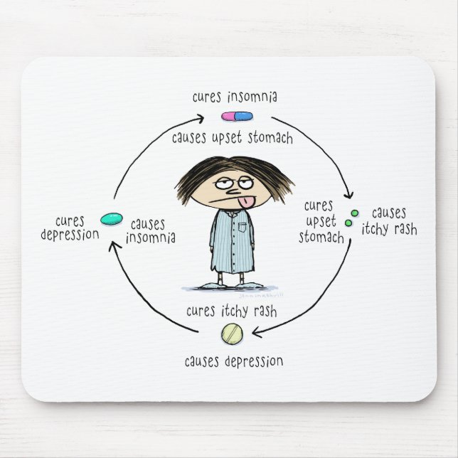 Heilmittel und Ursachen | Funny Mediation Cartoon Mousepad (Vorne)