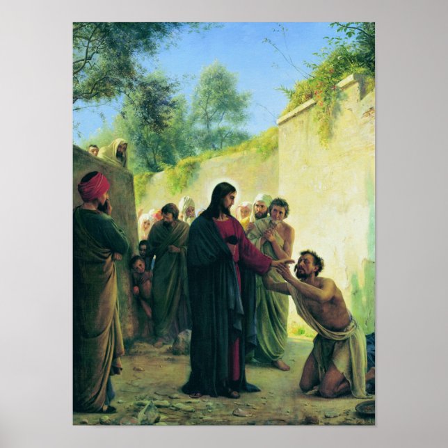 Heilung des Blinden Mannes durch Carl Bloch Poster (Vorne)