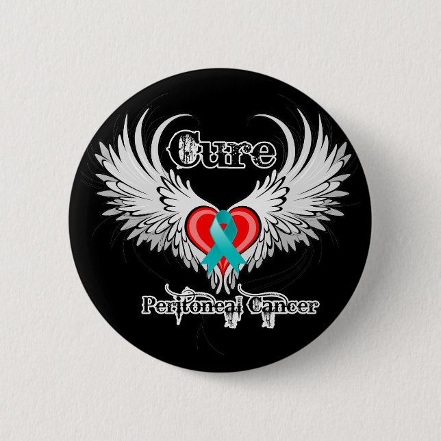 Heilung peritonealer Krebs Herz Tattoo Wings Button (Vorderseite)