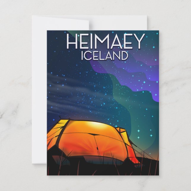 Heimaey, Eisland, Camping Urlaubsposter. (Vorderseite)