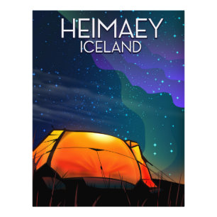 Heimaey, Eisland, Camping Urlaubsposter. Fotodruck