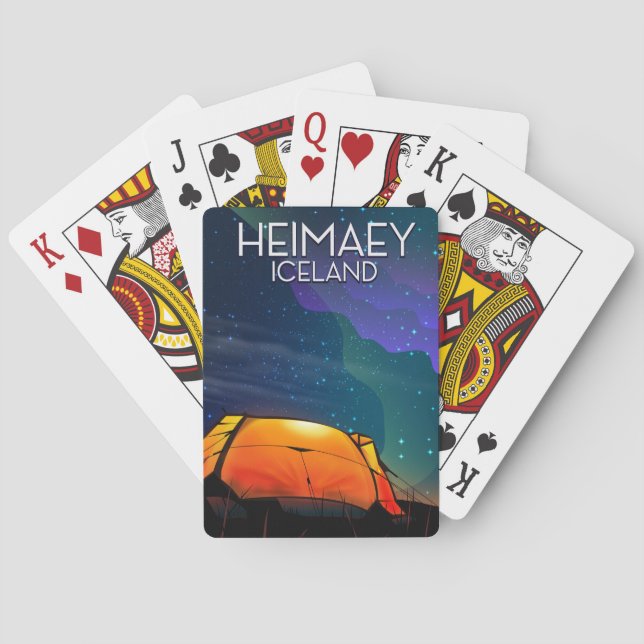 Heimaey, Eisland, Camping Urlaubsposter. Spielkarten (Rückseite)