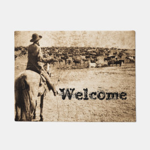 Heimat auf der Ranch Vintage-Cowboy und Rinderherd Fußmatte