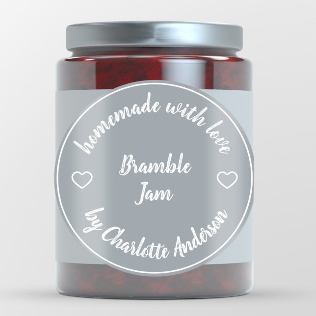 Heimat mit Liebe | Heart Jam Jar Canning Gray Runder Aufkleber (Von Creator hochgeladen)